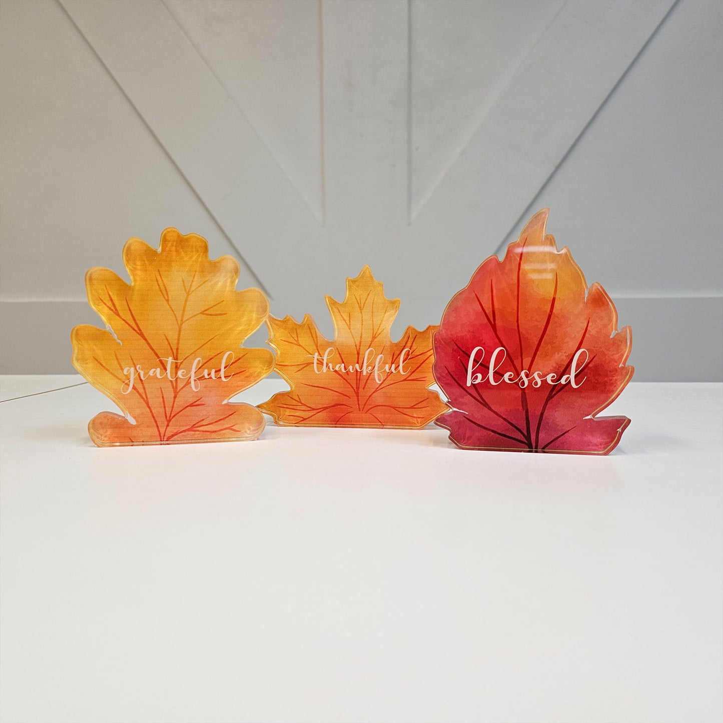 Thanksgiving Acrylic Shelf Sitters - Leaves - Blessed Grateful Thankful