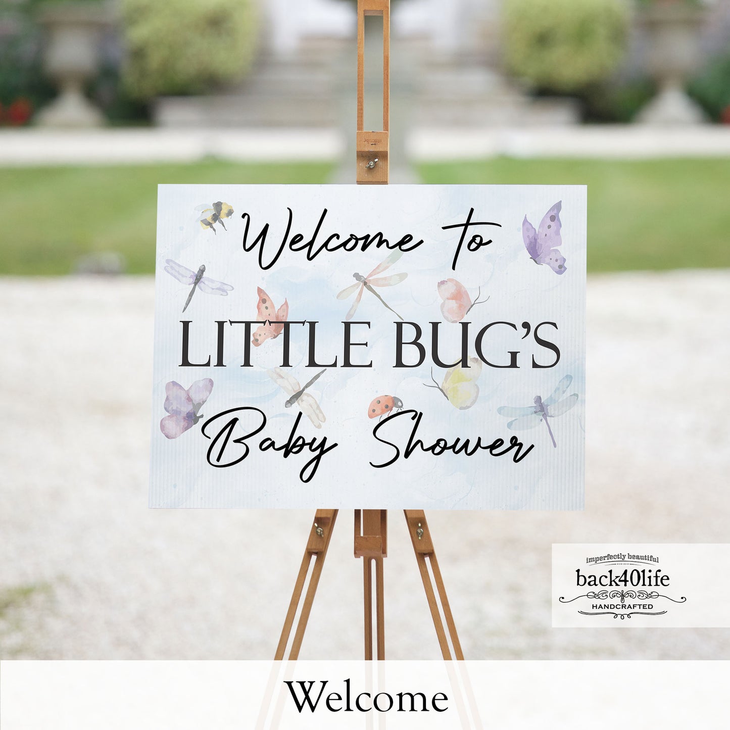 Baby Shower Sign - Little Bug Insect Butterfly Dragonfly Ladybug - Welcome Directional Parking Event (K-091h)