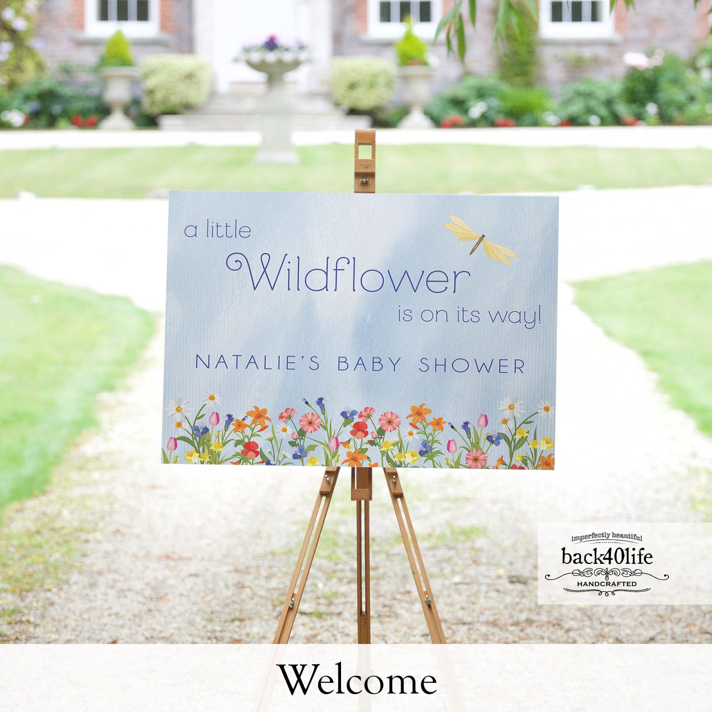Baby Shower Sign - Little Wildflower - Welcome Directional Parking Event (K-091p)