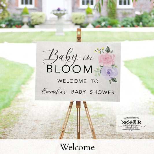Baby Shower Sign - Baby in Bloom Pastel Flowers - Welcome Directional Parking Event (K-091q)