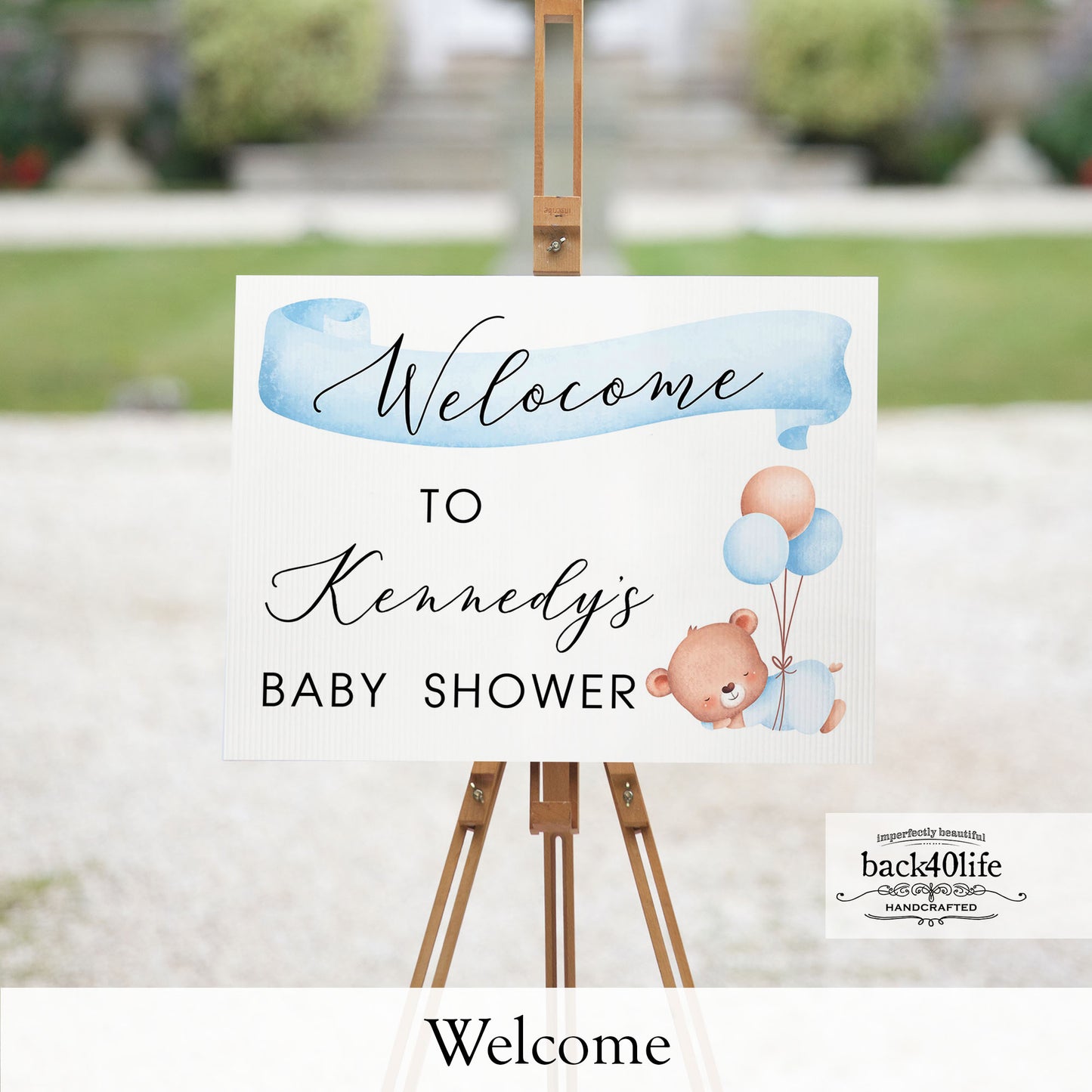 Baby Shower Sign - Blue Baby Bear - Welcome Directional Parking Event (K-091l)