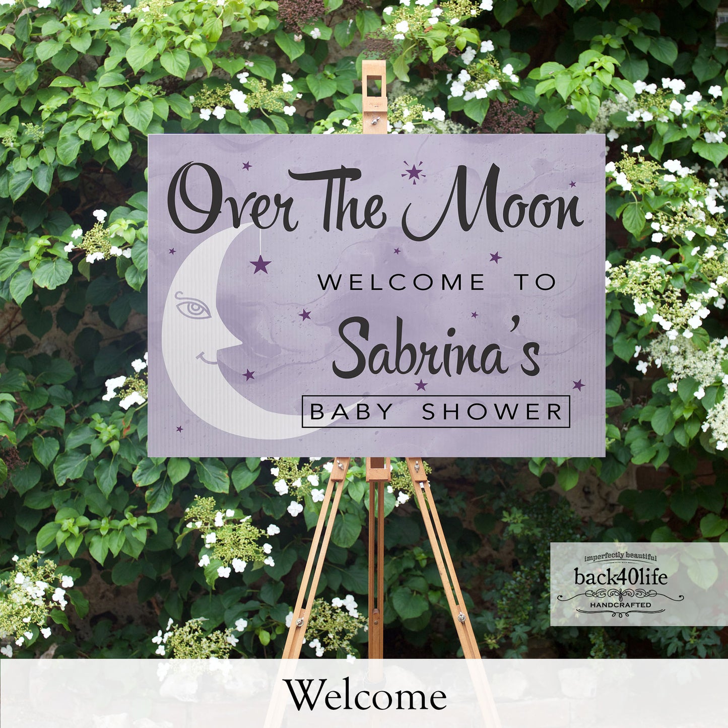 Baby Shower Sign - Over The Moon Sleepy Moon - Welcome Directional Parking Event (K-091v)