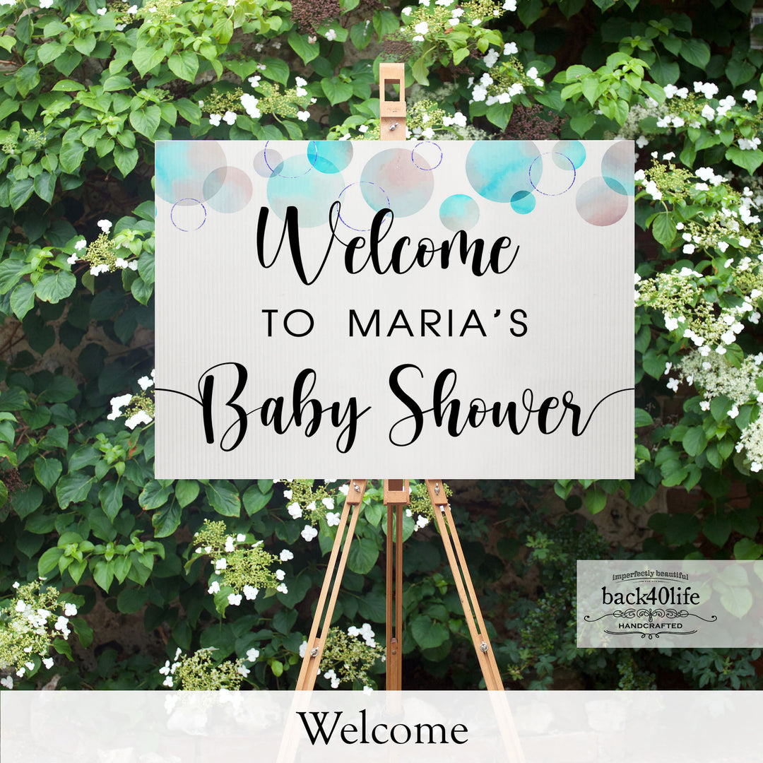 Baby Shower Sign - Blue Watercolor Dots - Welcome Directional Parking Event (K-091j)