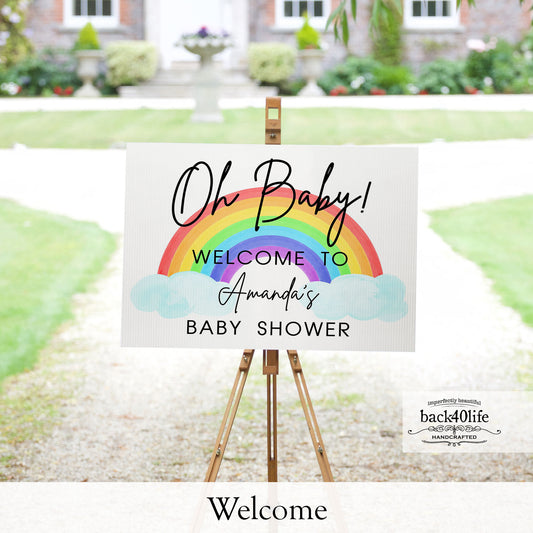Baby Shower Sign - Oh Baby Rainbow - Welcome Directional Parking Event (K-091f)
