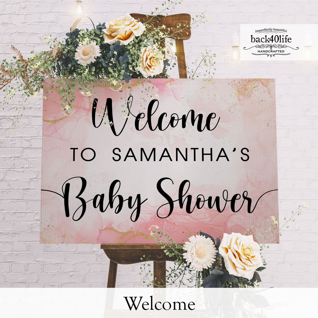 Baby Shower Sign - Pink Watercolor - Welcome Directional Parking Event (K-091g)