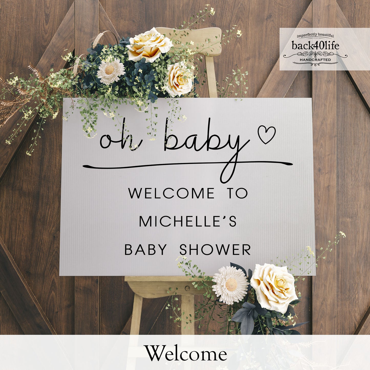 Baby Shower Sign - Oh Baby Modern Simple Classy - Welcome Directional Parking Event (K-091w)