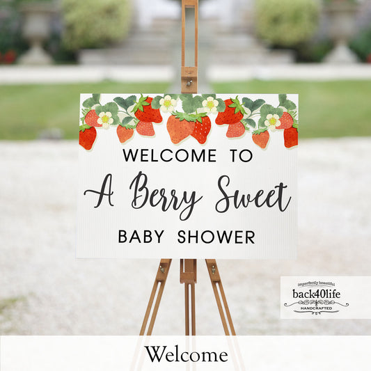 Baby Shower Sign - Berry Sweet Strawberry - Welcome Directional Parking Event (K-091n)