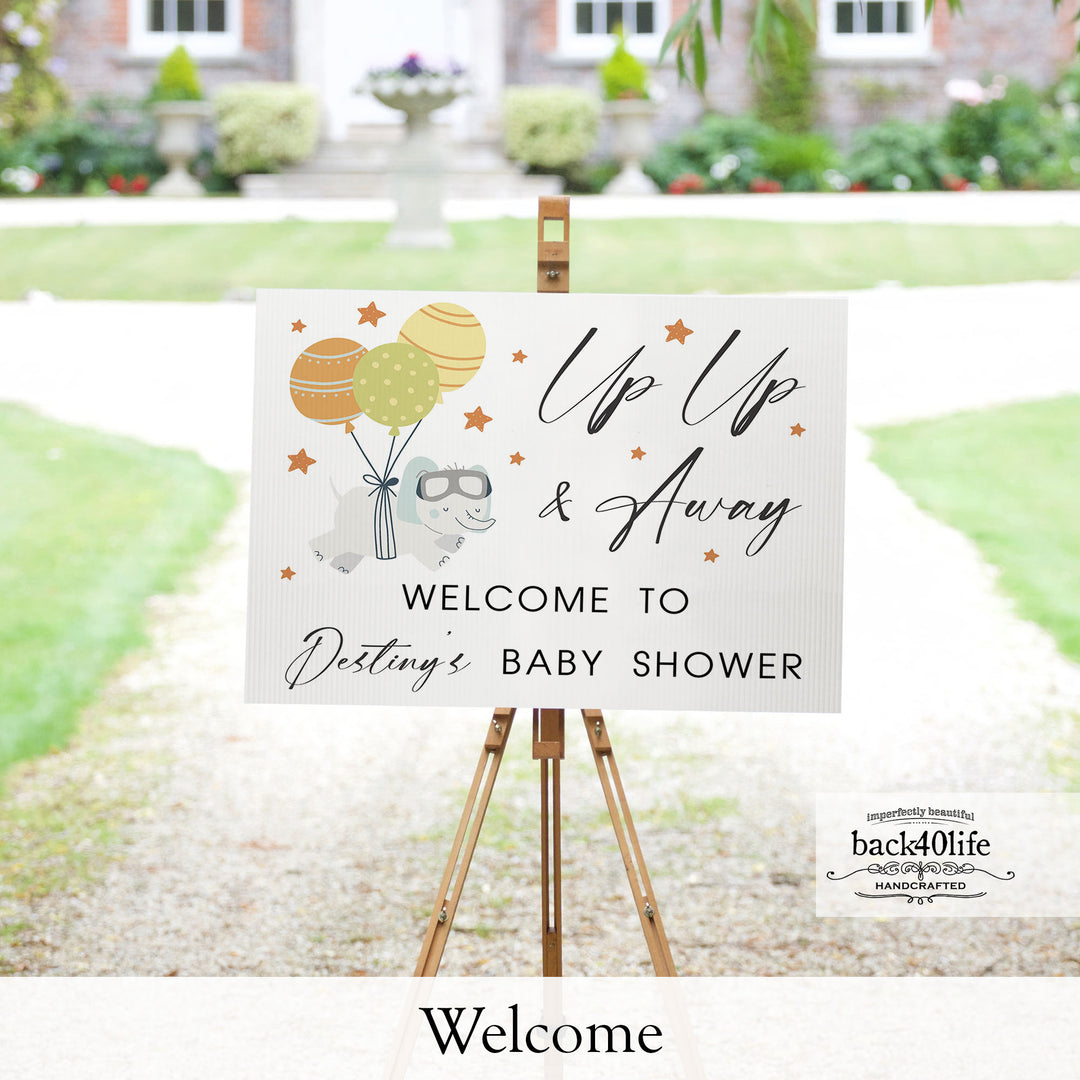 Baby Shower Sign - Baby Elephant and Balloon - Welcome Directional Parking Event (K-091m)