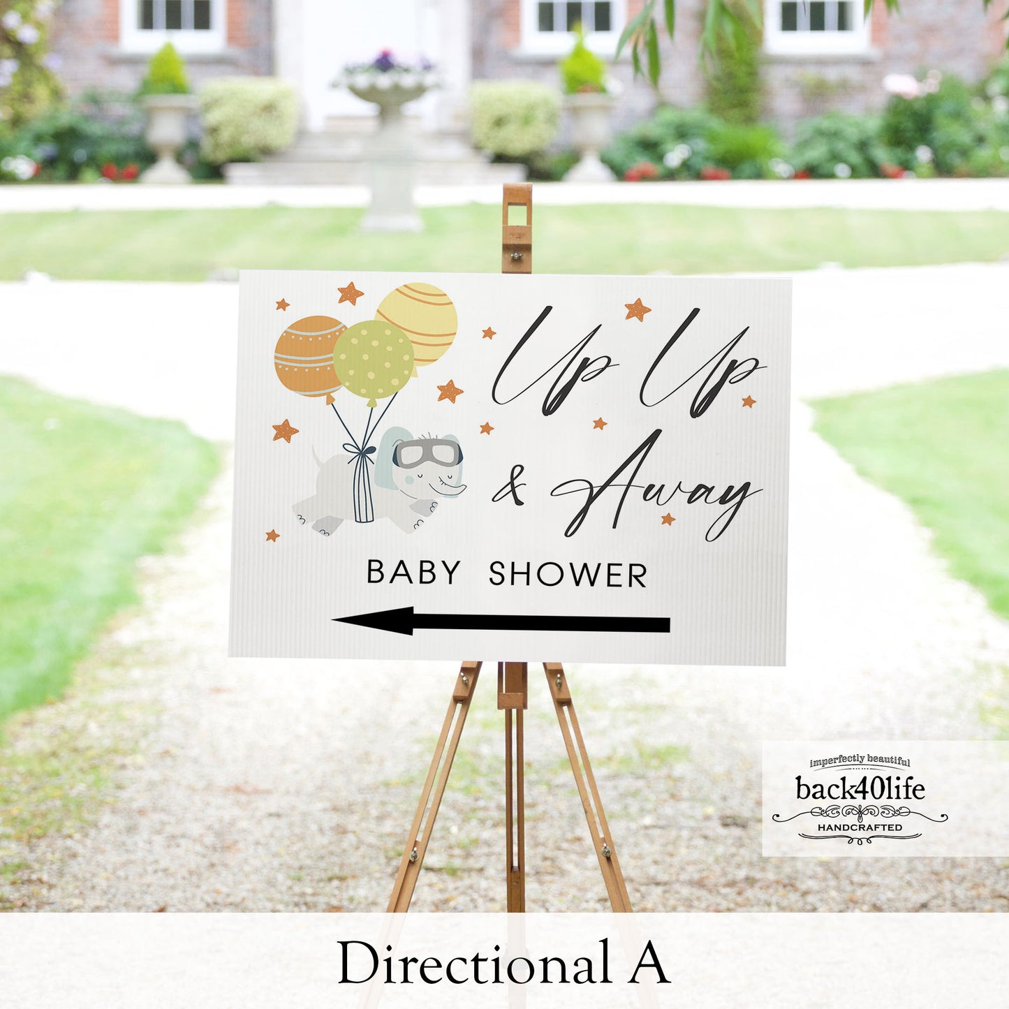 Baby Shower Sign - Baby Elephant and Balloon - Welcome Directional Parking Event (K-091m)