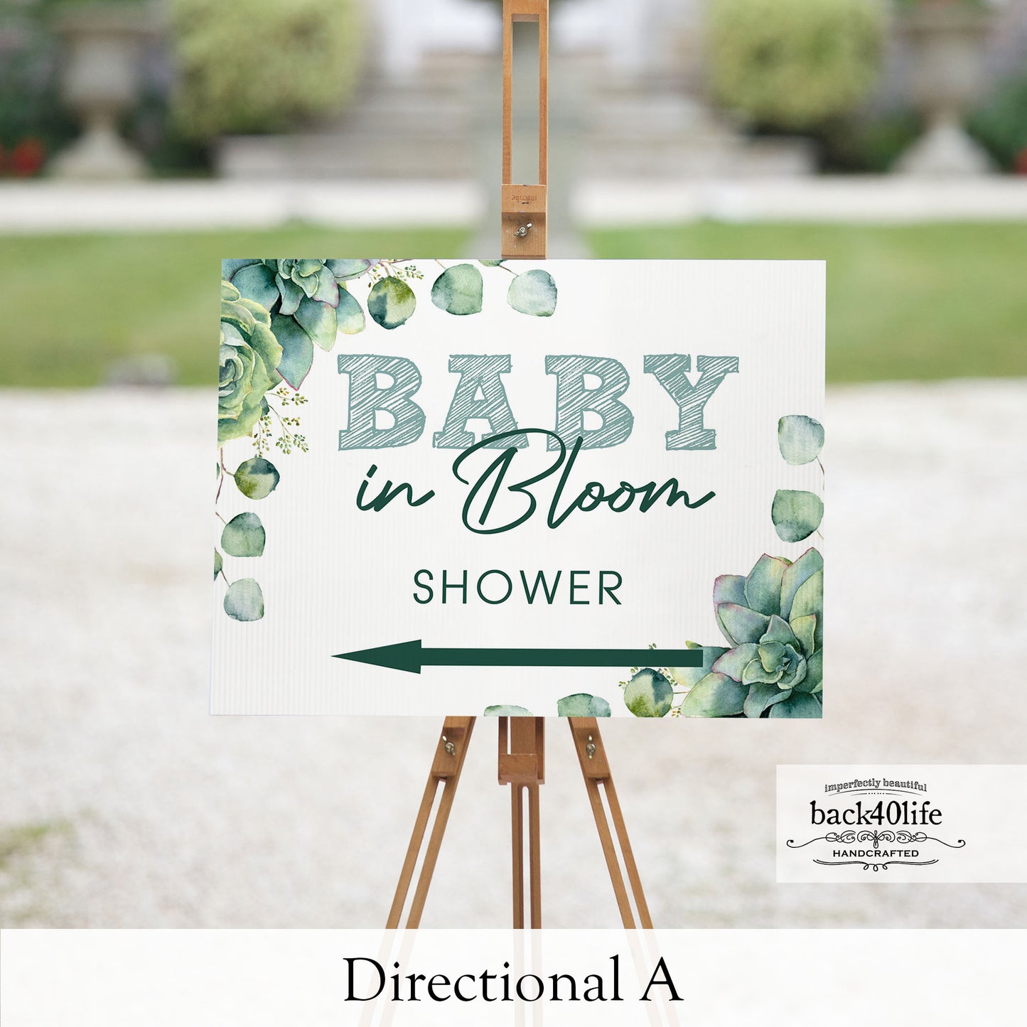 Baby Shower Sign - Baby in Bloom Succulent - Welcome Directional Parking Event (K-091e)