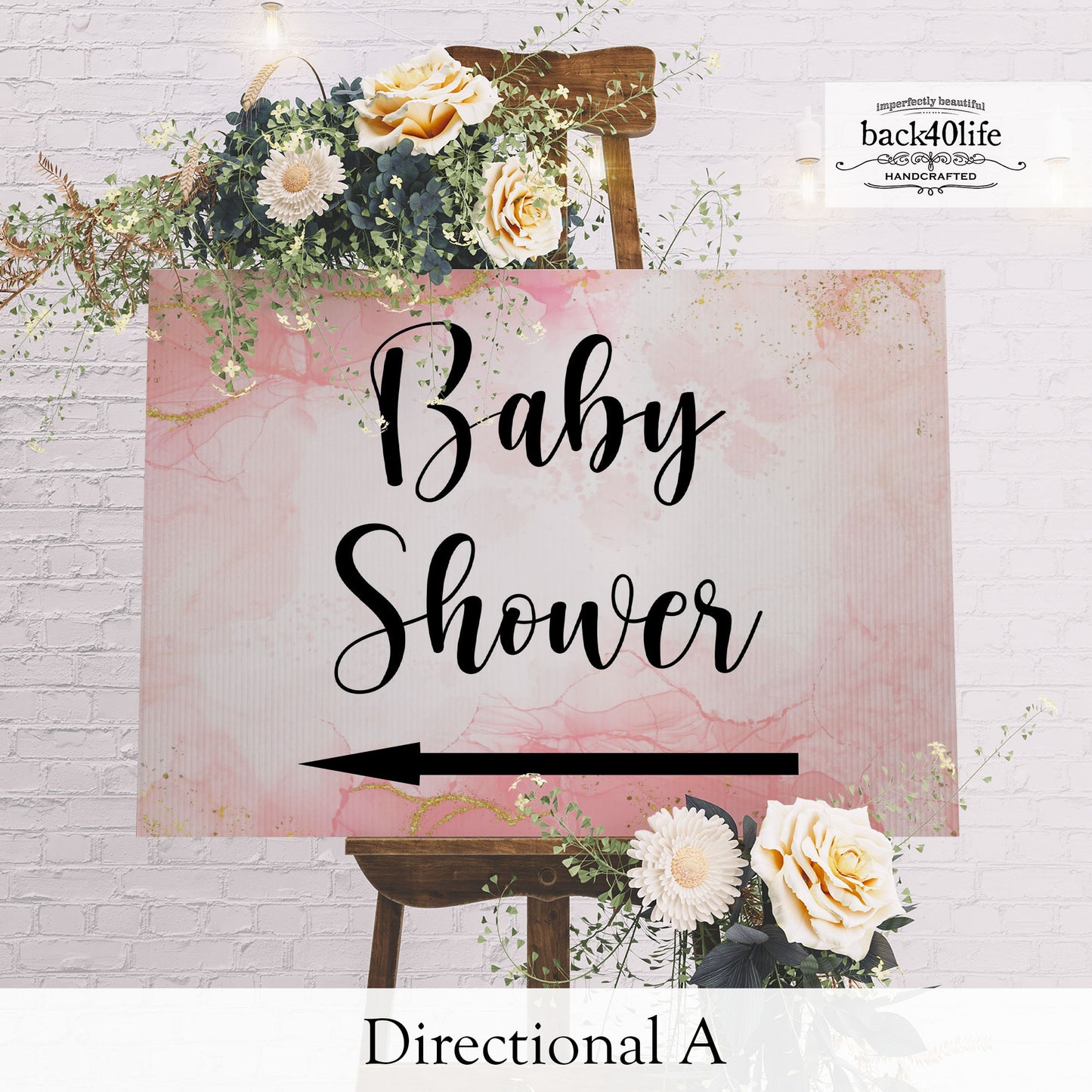 Baby Shower Sign - Pink Watercolor - Welcome Directional Parking Event (K-091g)