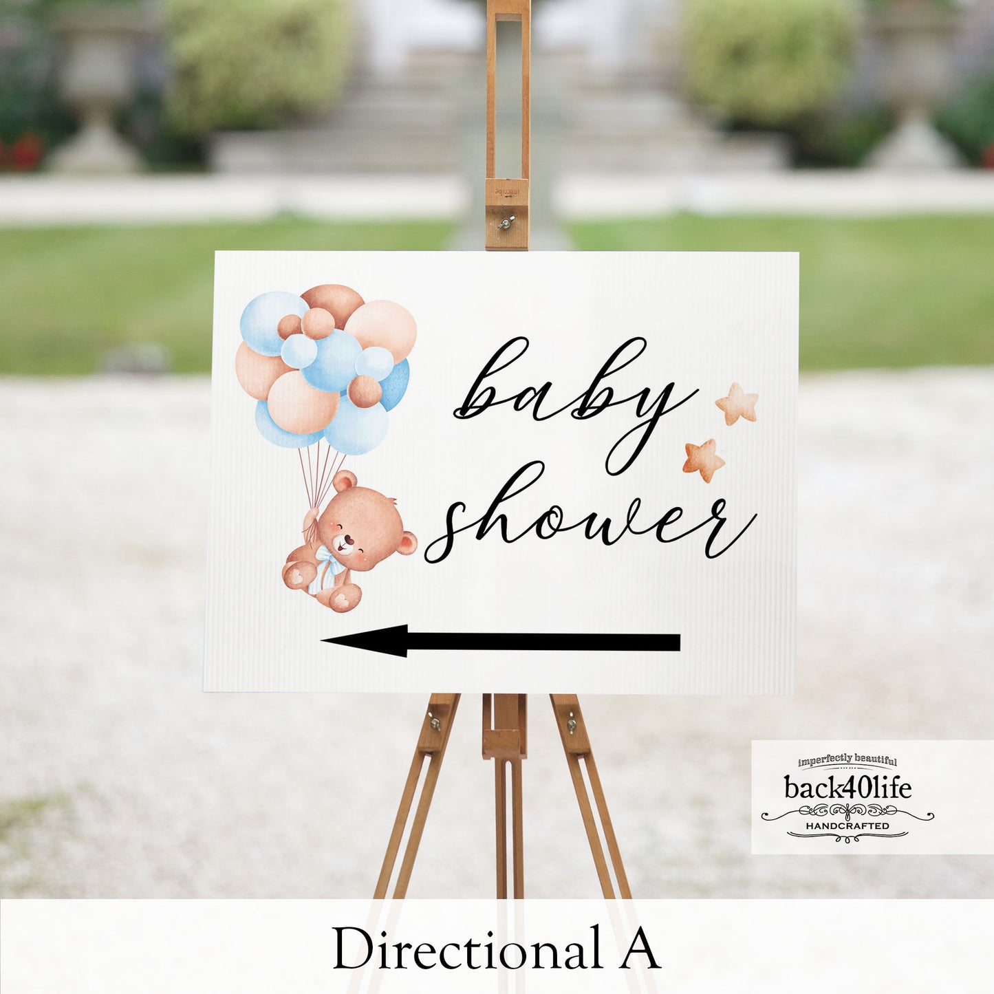 Baby Shower Sign - Blue Baby Bear - Welcome Directional Parking Event (K-091l)