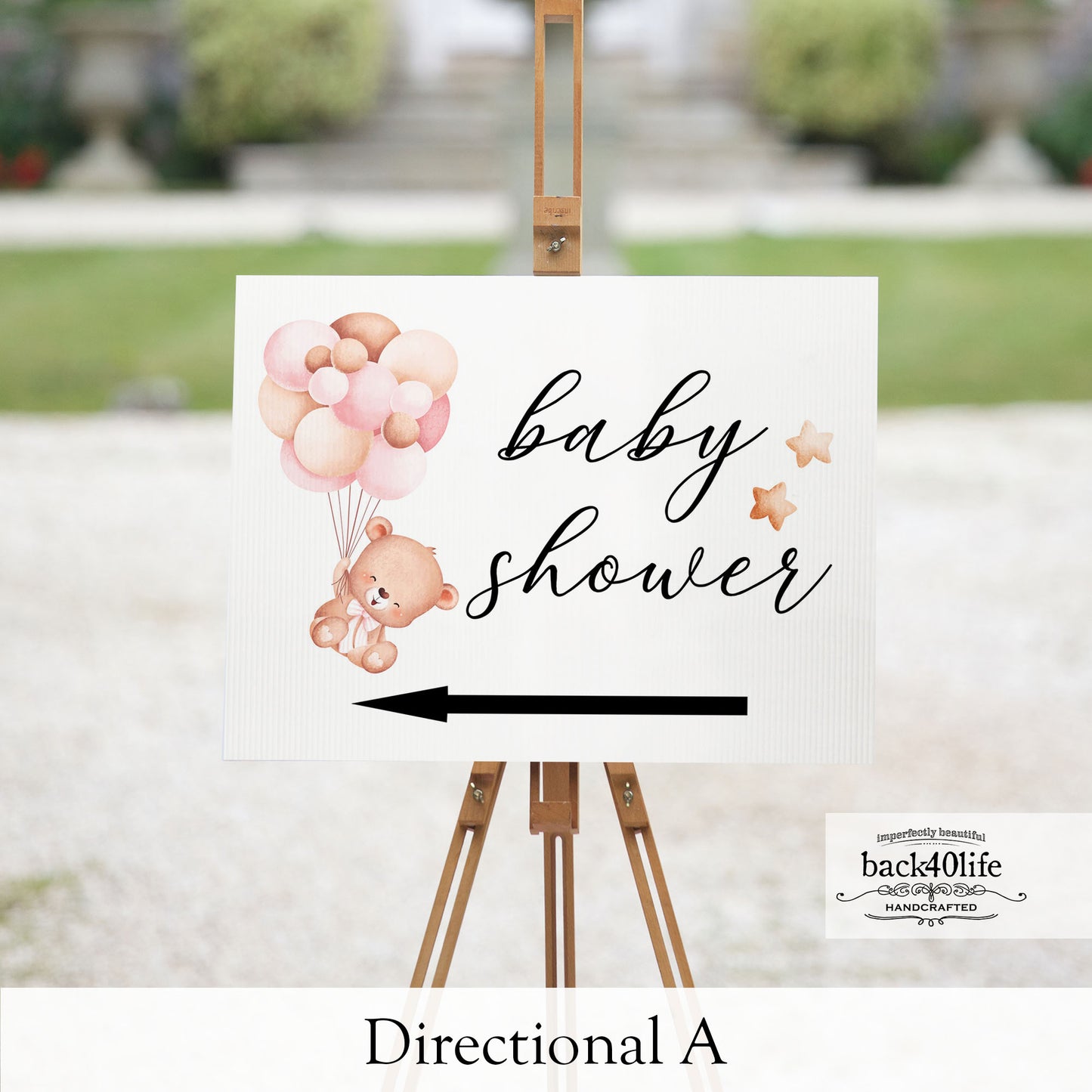 Baby Shower Sign - Pink Baby Bear - Welcome Directional Parking Event (K-091k)