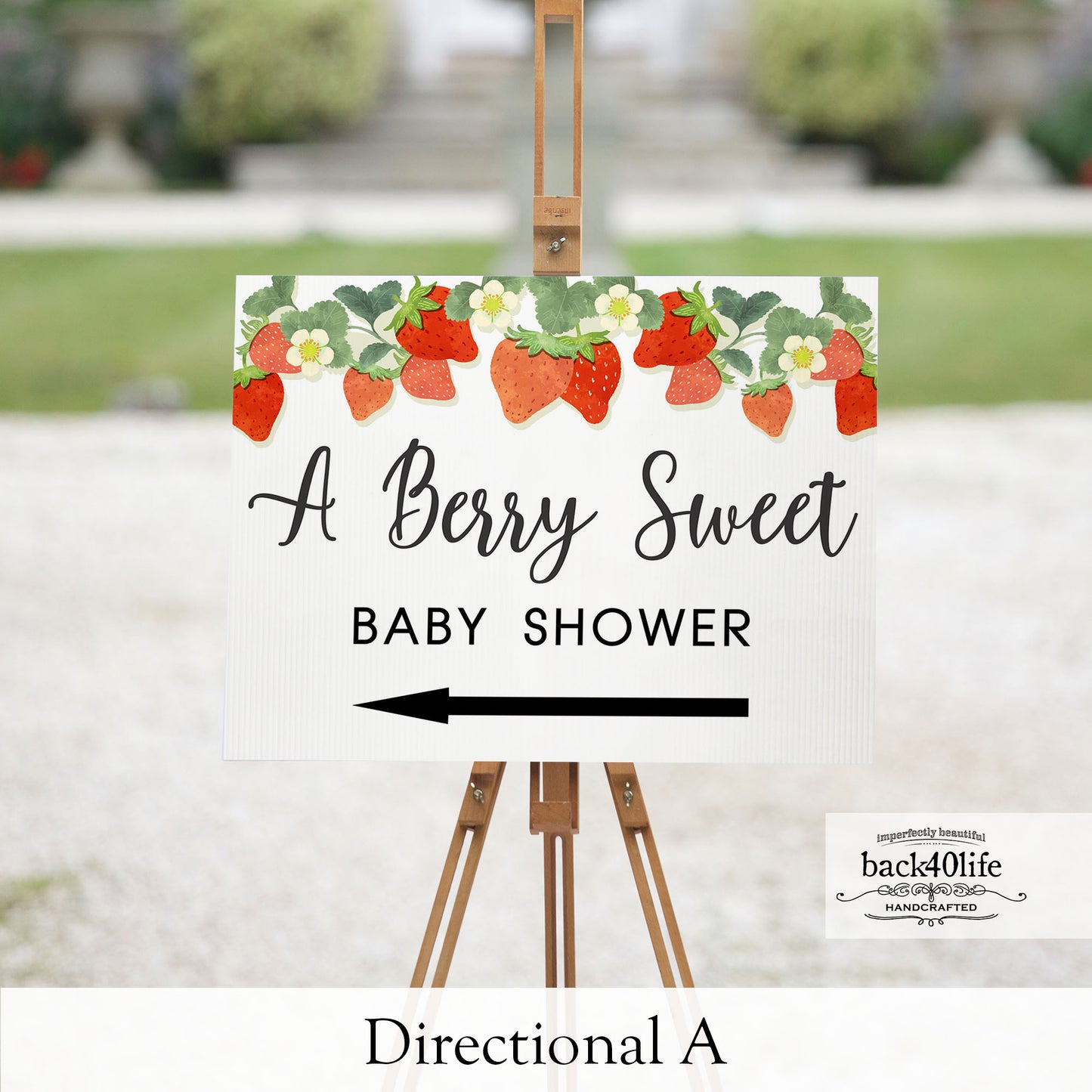 Baby Shower Sign - Berry Sweet Strawberry - Welcome Directional Parking Event (K-091n)