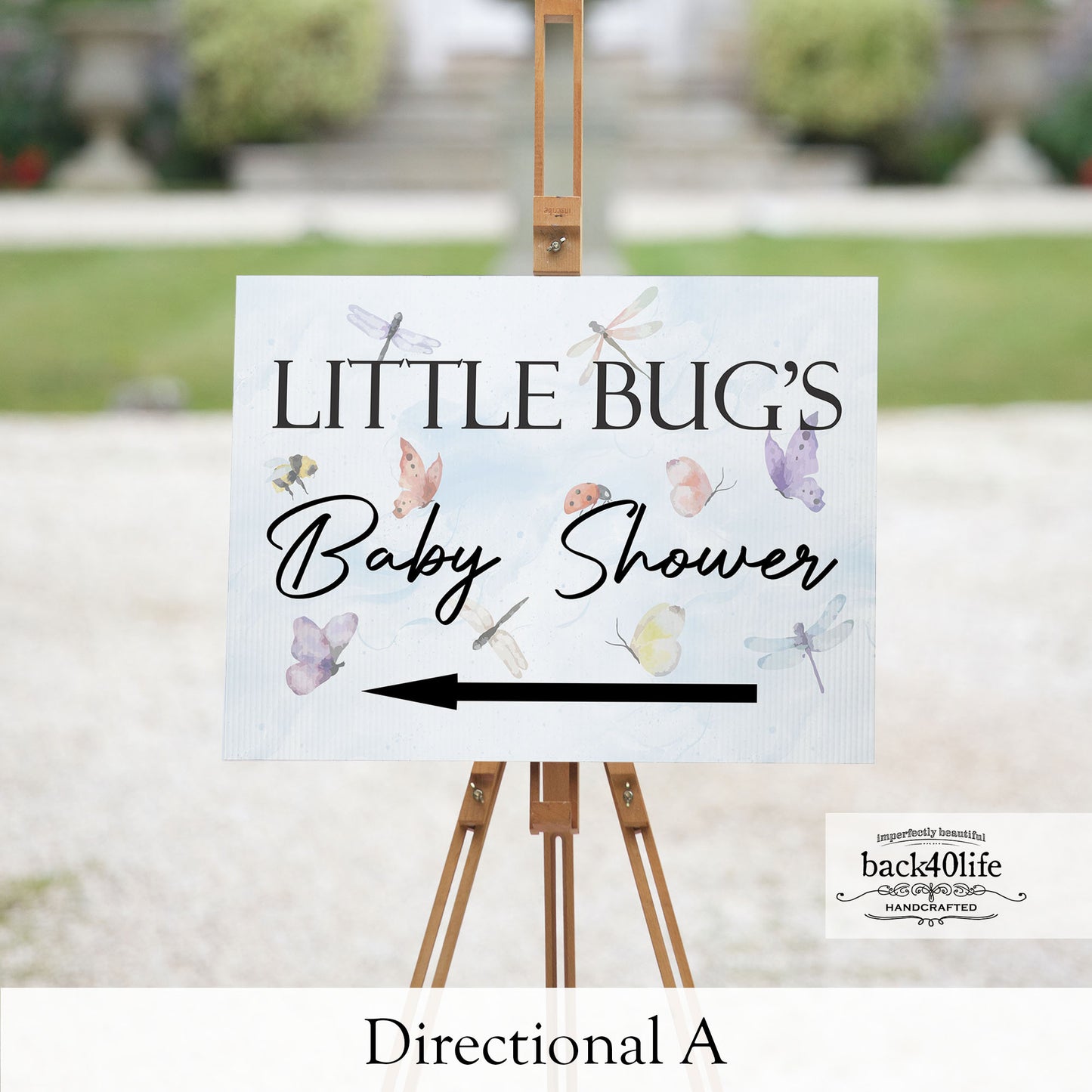Baby Shower Sign - Little Bug Insect Butterfly Dragonfly Ladybug - Welcome Directional Parking Event (K-091h)