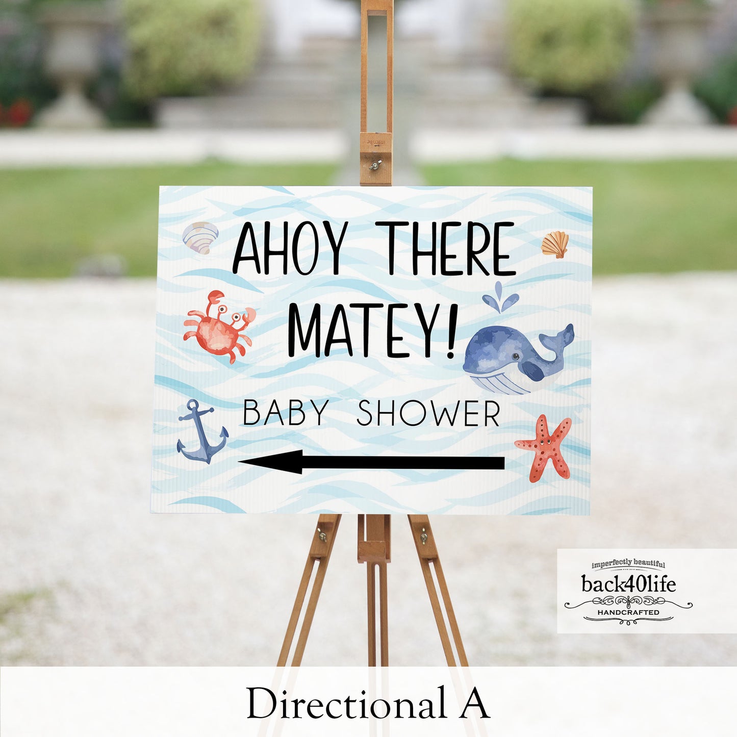 Baby Shower Sign - Ahoy There Matey Nautical Ocean - Welcome Directional Parking Event (K-091s)