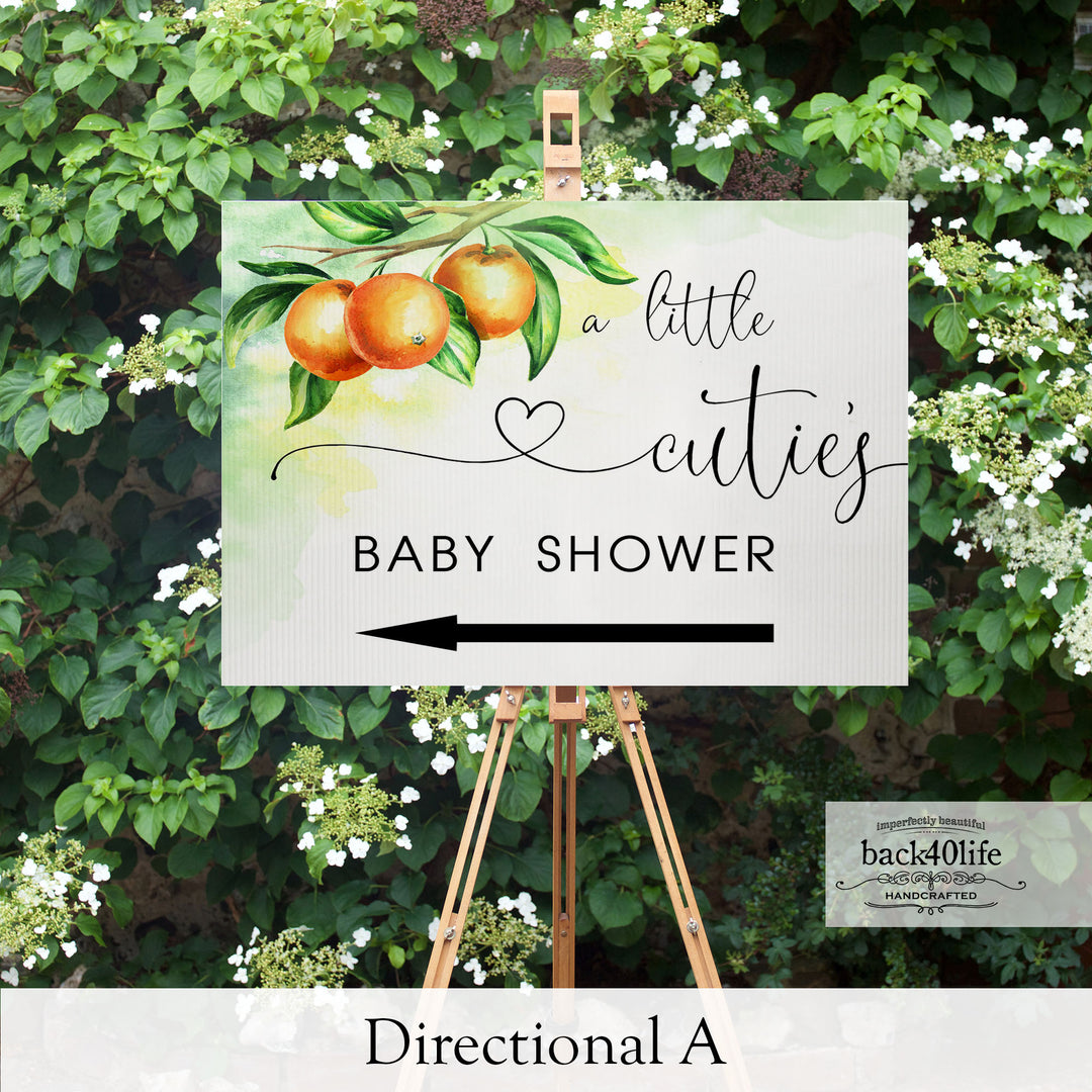 Baby Shower Sign - Little Cutie Orange - Welcome Directional Parking Event (K-091o)