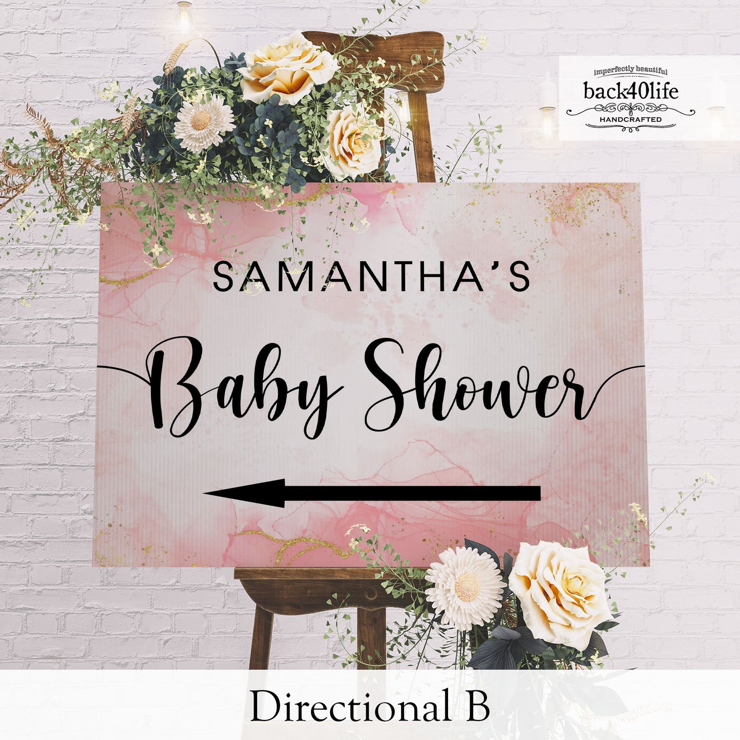 Baby Shower Sign - Pink Watercolor - Welcome Directional Parking Event (K-091g)