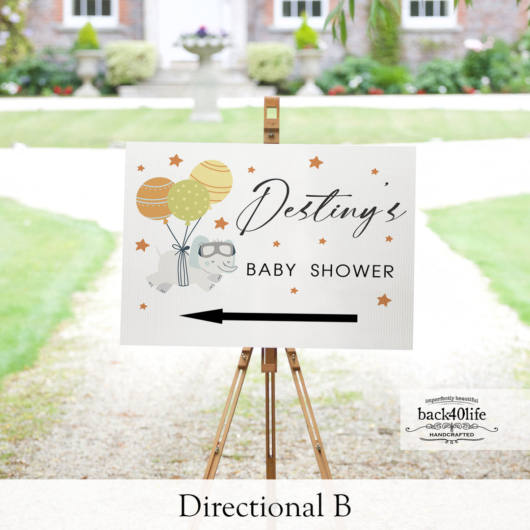 Baby Shower Sign - Baby Elephant and Balloon - Welcome Directional Parking Event (K-091m)