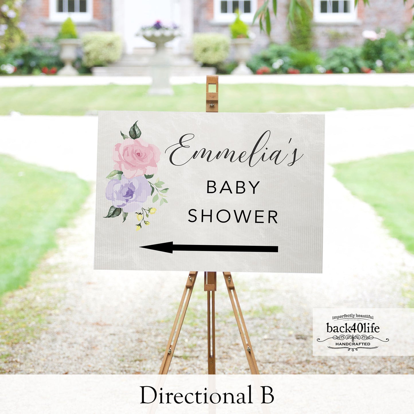 Baby Shower Sign - Baby in Bloom Pastel Flowers - Welcome Directional Parking Event (K-091q)