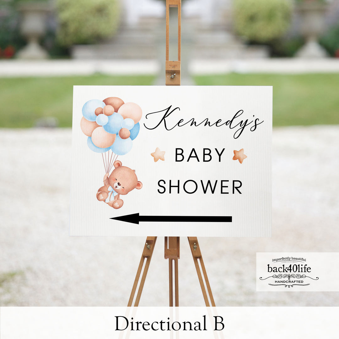 Baby Shower Sign - Blue Baby Bear - Welcome Directional Parking Event (K-091l)