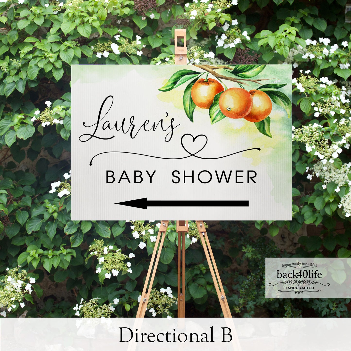 Baby Shower Sign - Little Cutie Orange - Welcome Directional Parking Event (K-091o)