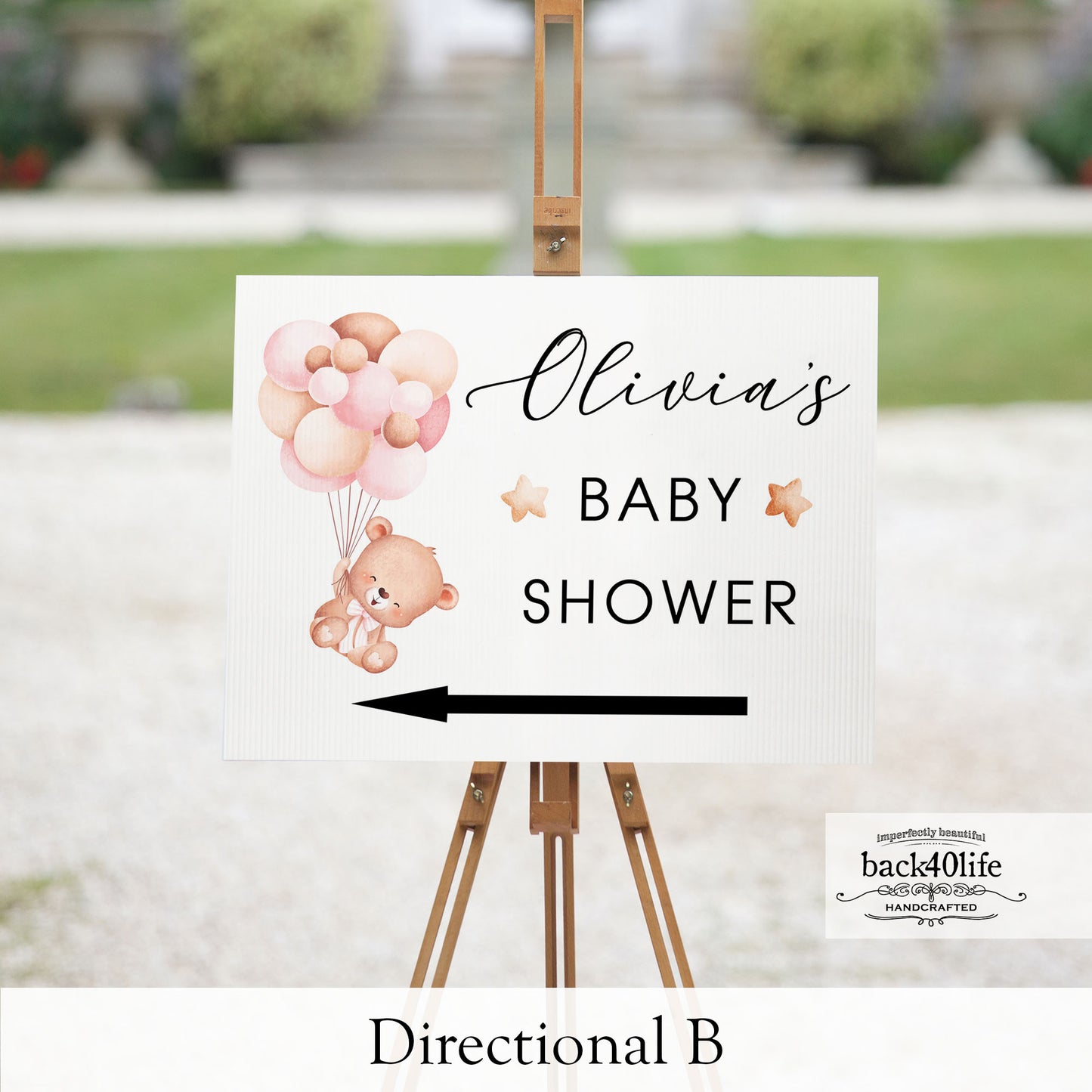 Baby Shower Sign - Pink Baby Bear - Welcome Directional Parking Event (K-091k)