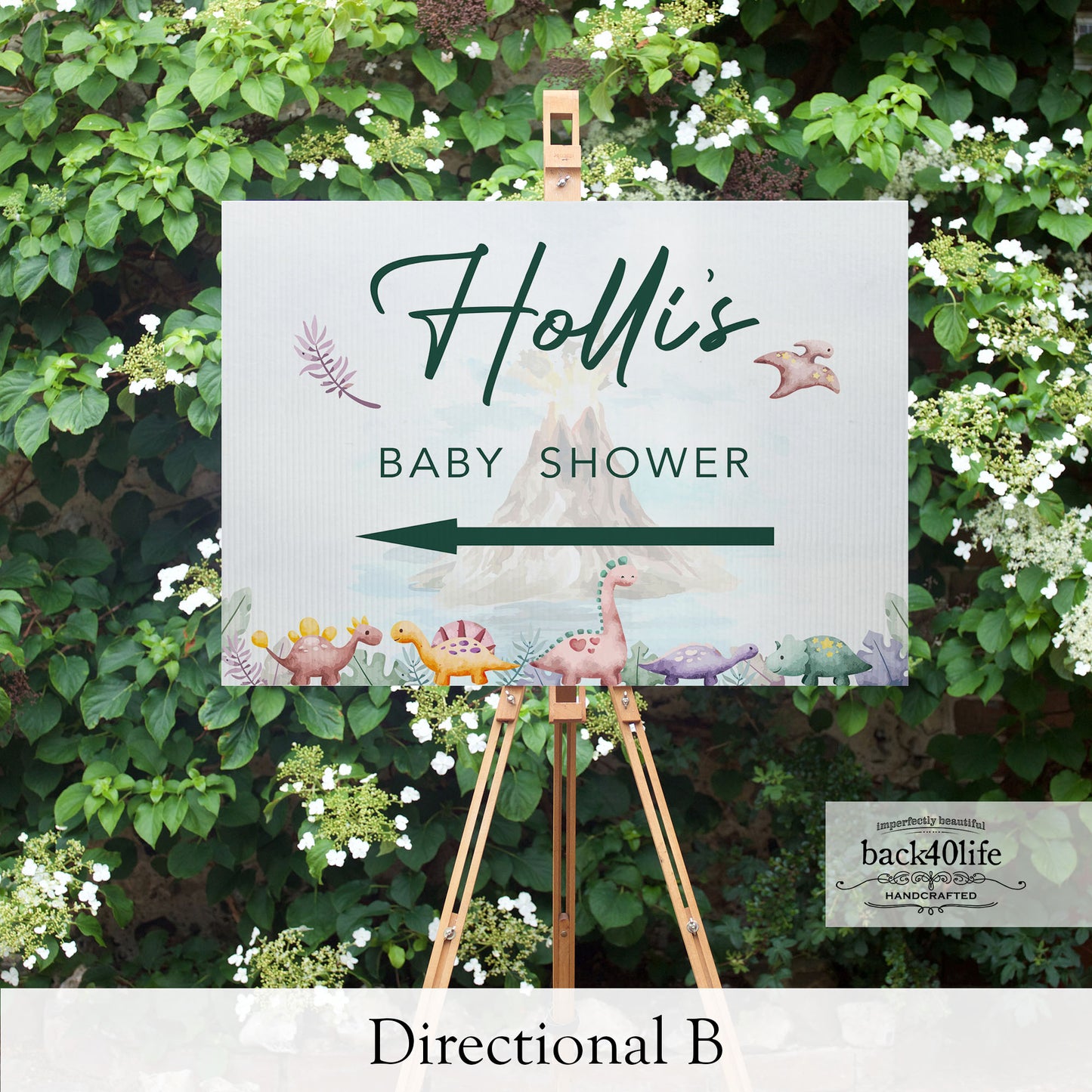 Baby Shower Sign - Roar a Baby is Coming Baby Dino Dinosaur - Welcome Directional Parking Event (K-091r)