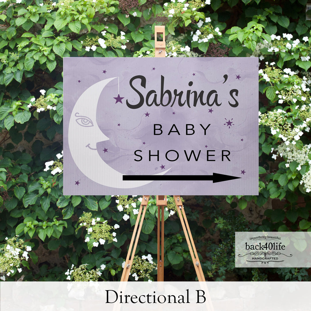 Baby Shower Sign - Over The Moon Sleepy Moon - Welcome Directional Parking Event (K-091v)
