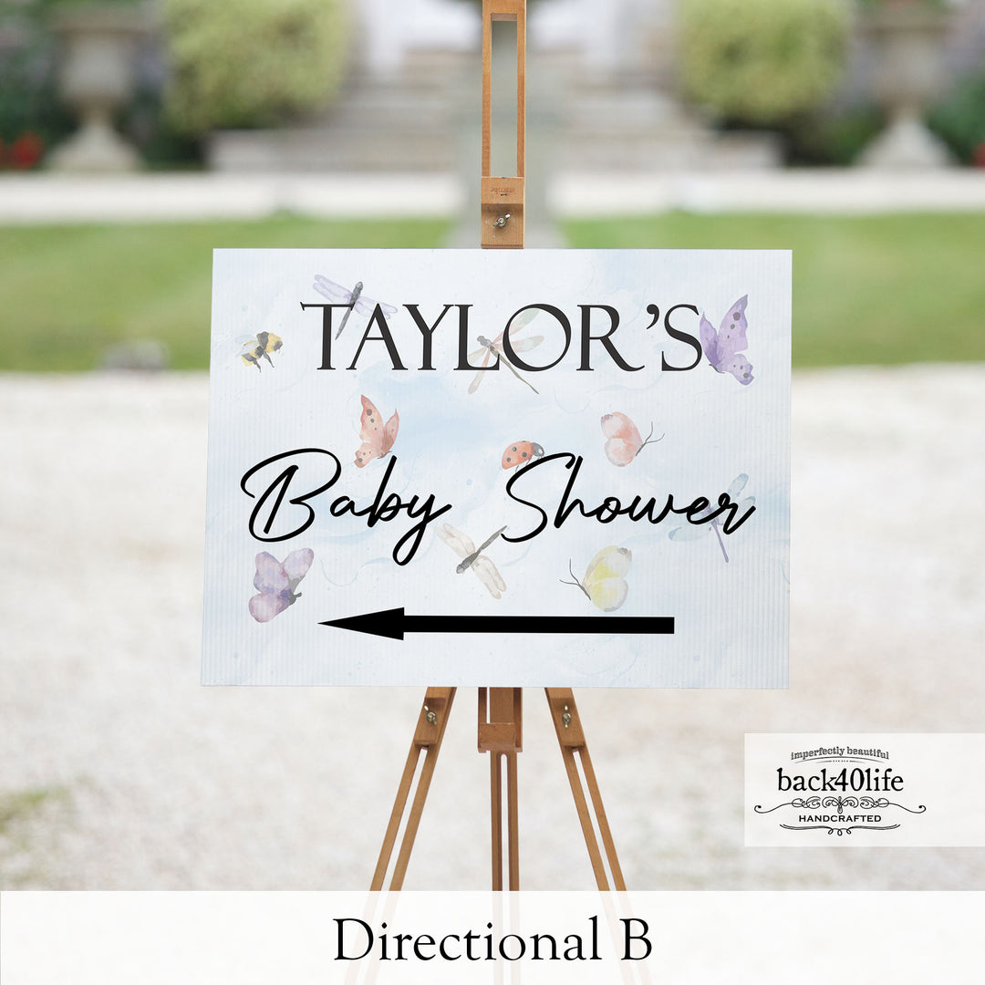 Baby Shower Sign - Little Bug Insect Butterfly Dragonfly Ladybug - Welcome Directional Parking Event (K-091h)