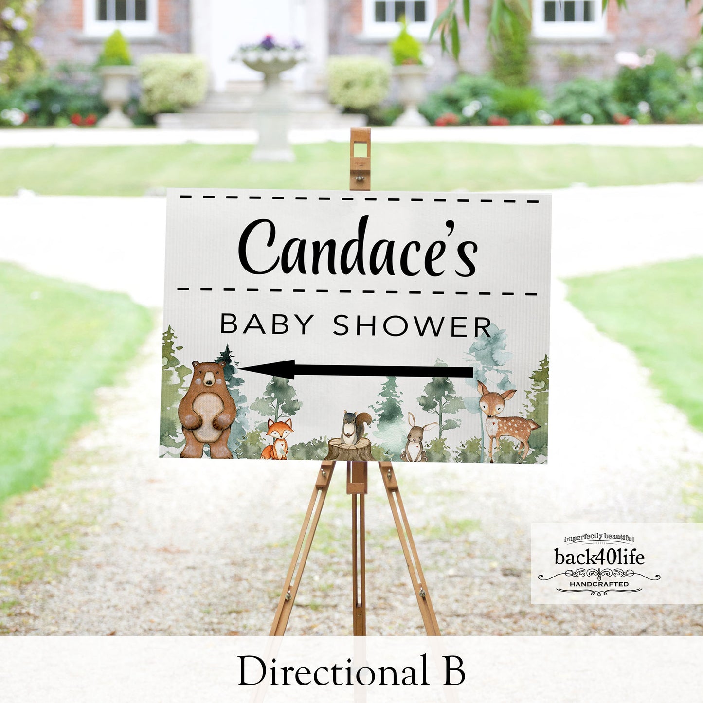 Baby Shower Sign - Let the Adventure Begin Forest Woodland Critters - Welcome Directional Parking Event (K-091t)