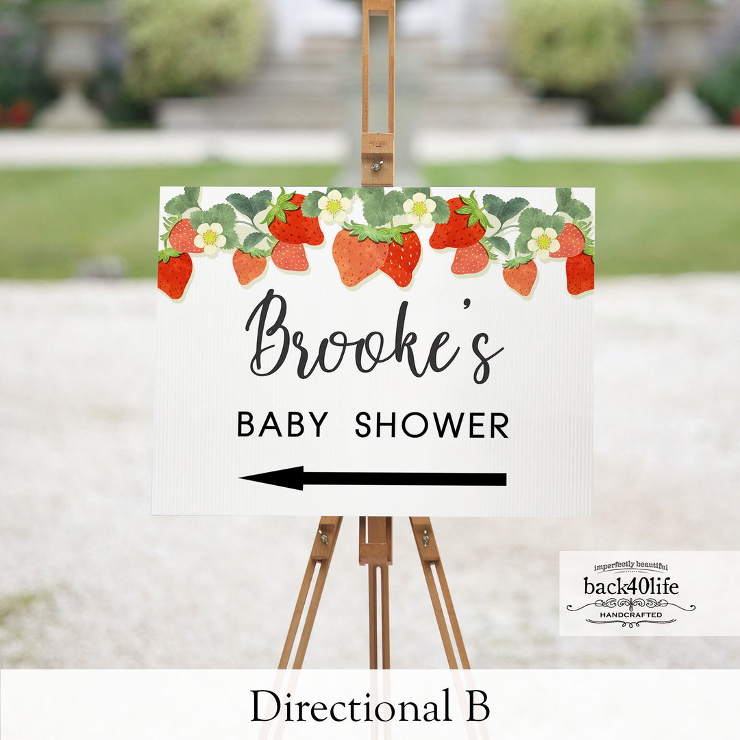 Baby Shower Sign - Berry Sweet Strawberry - Welcome Directional Parking Event (K-091n)