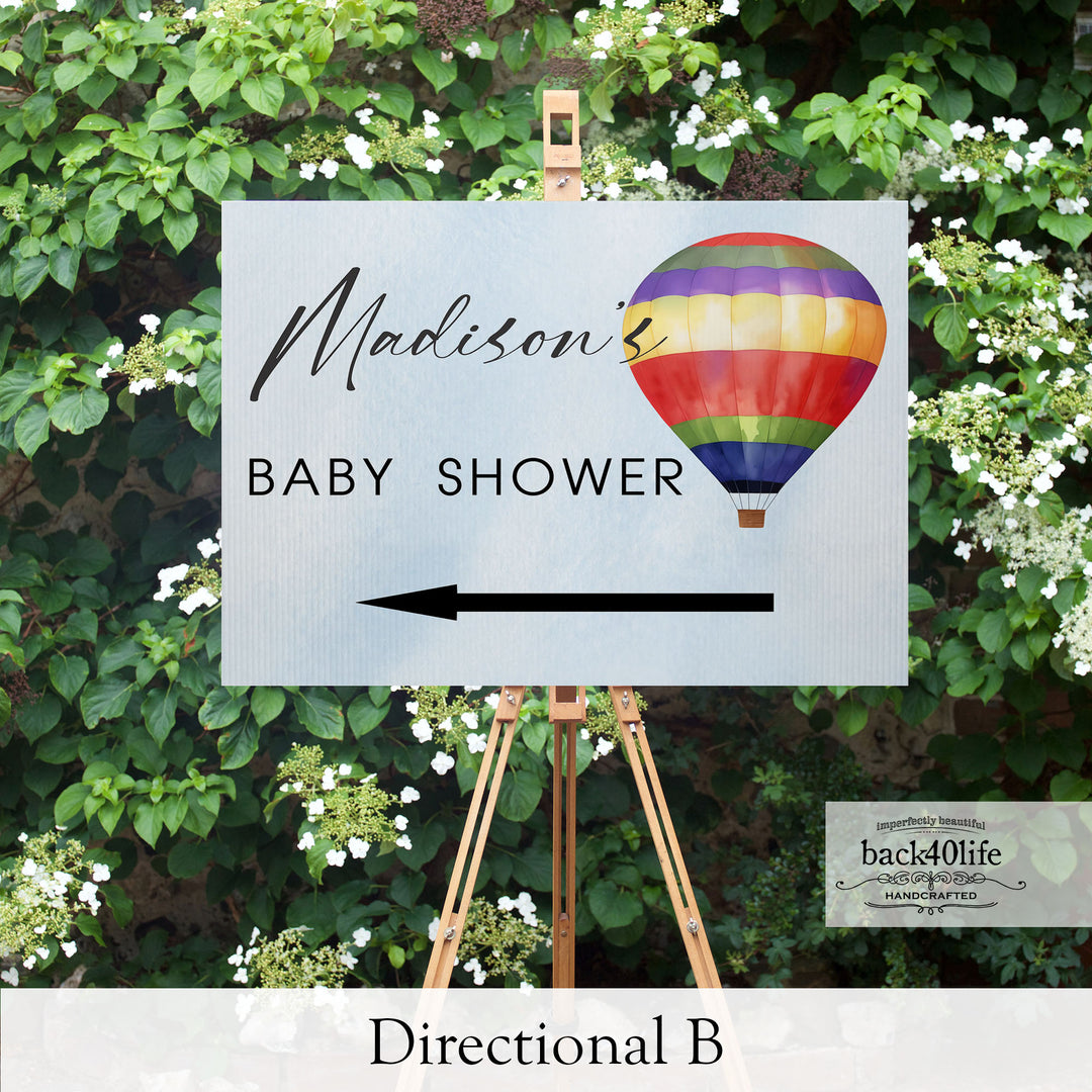 Baby Shower Sign - Up Up & Away Hot Air Balloon - Welcome Directional Parking Event (K-091d)
