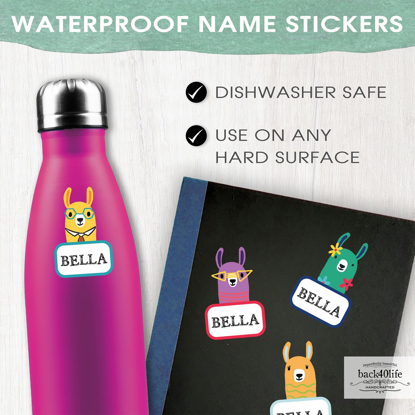 Name Personalized DTF Sticker Labels - Llamas Cute Animals - Back40Life (K-081g)
