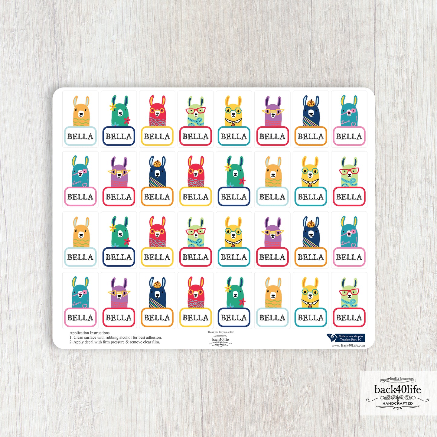 Name Personalized DTF Sticker Labels - Llamas Cute Animals - Back40Life (K-081g)