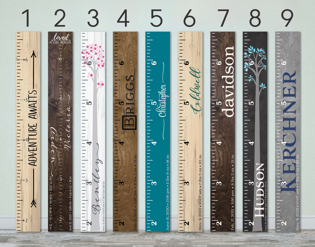 Personalized Wooden Kids Growth Chart - Height Ruler for Boys Girls Size Measuring Stick Family Name - Custom Ruler Gift Children GC-CST