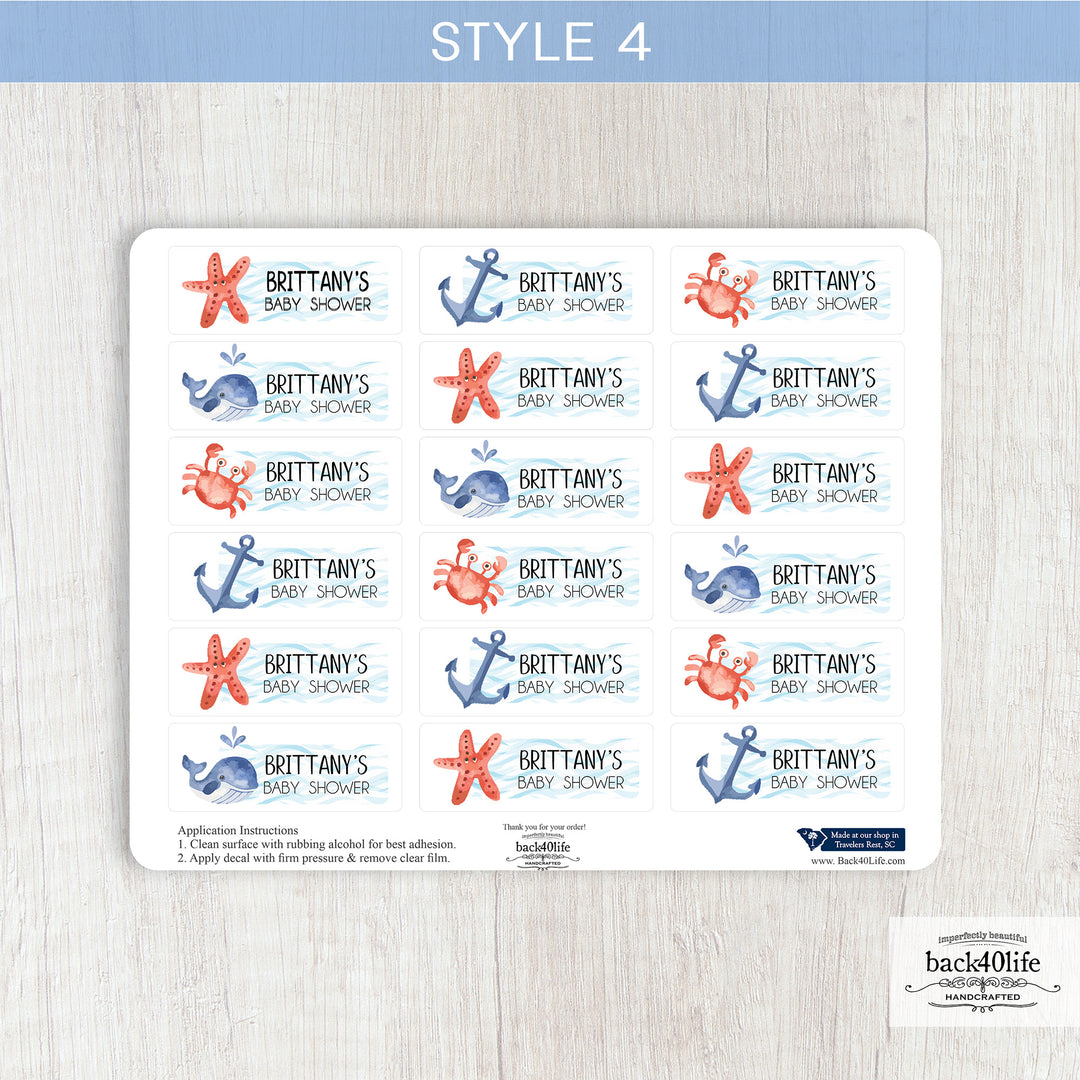 Baby Shower Favor DTF Sticker Labels Customizable - Nautical - Back40Life (K-082g)