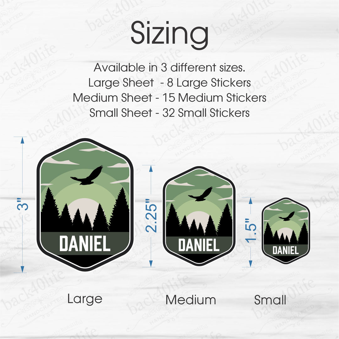 Name Personalized DTF Sticker Labels - Mountain Outdoor Eagle Snow - Back40Life (K-081i)