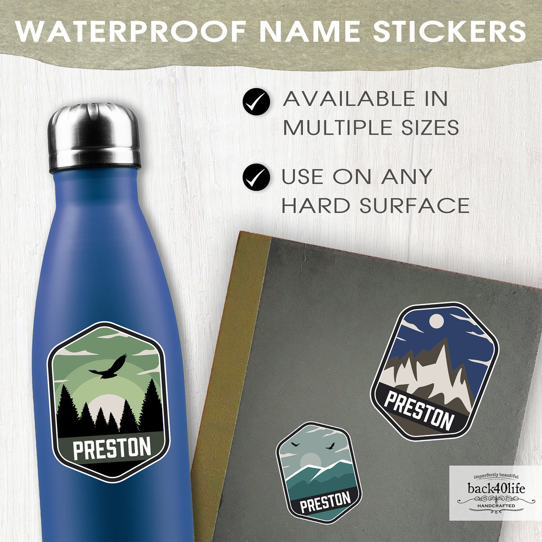 Name Personalized DTF Sticker Labels - Mountain Outdoor Eagle Snow - Back40Life (K-081i)