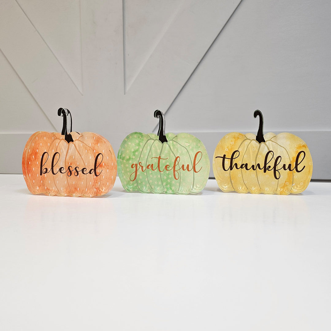 Thanksgiving Acrylic Shelf Sitters - Pumpkins Set of 3