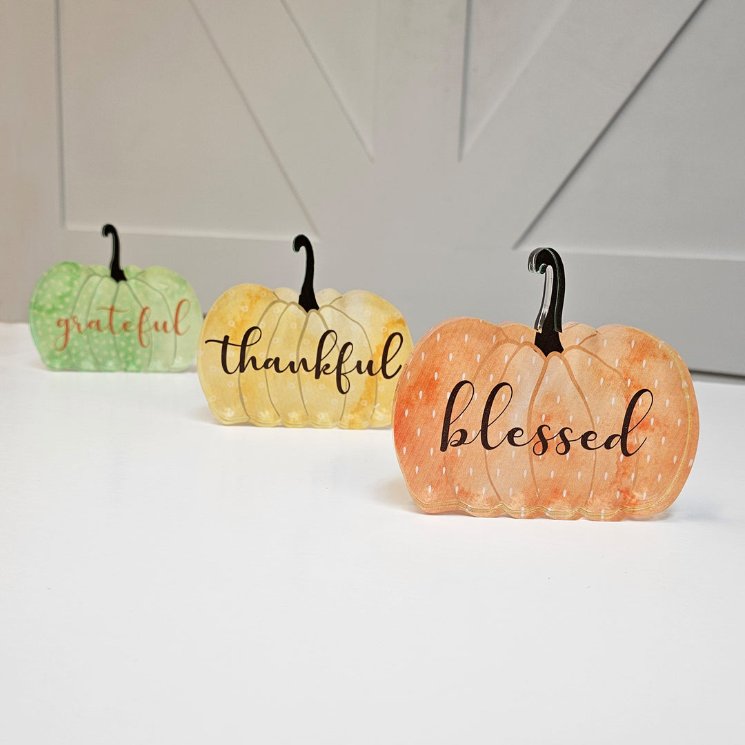 Thanksgiving Acrylic Shelf Sitters - Set of 3 - Blessed Thankful Grateful