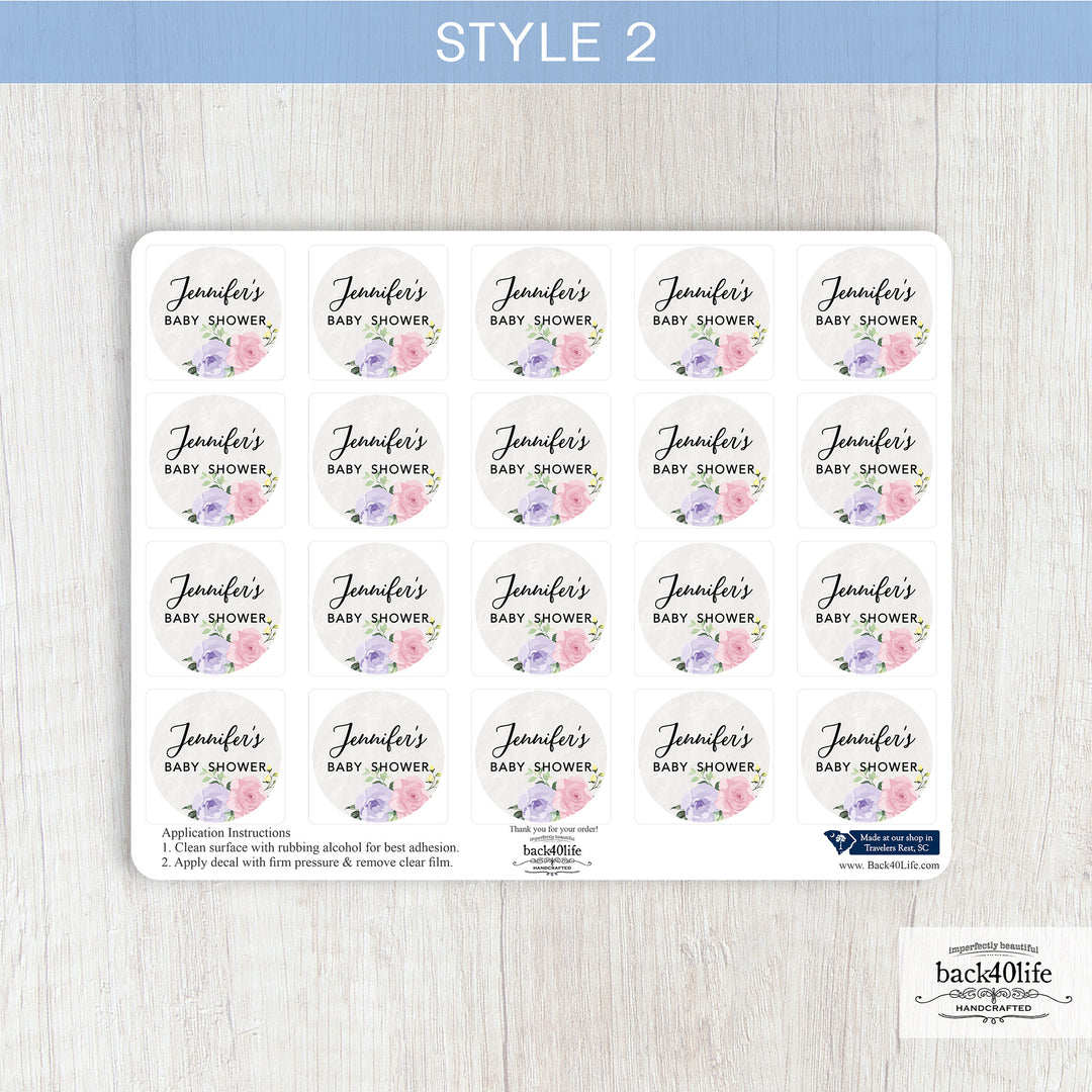 Baby Shower Favor DTF Sticker Labels Customizable - Pastel Flowers - Back40Life (K-082f)