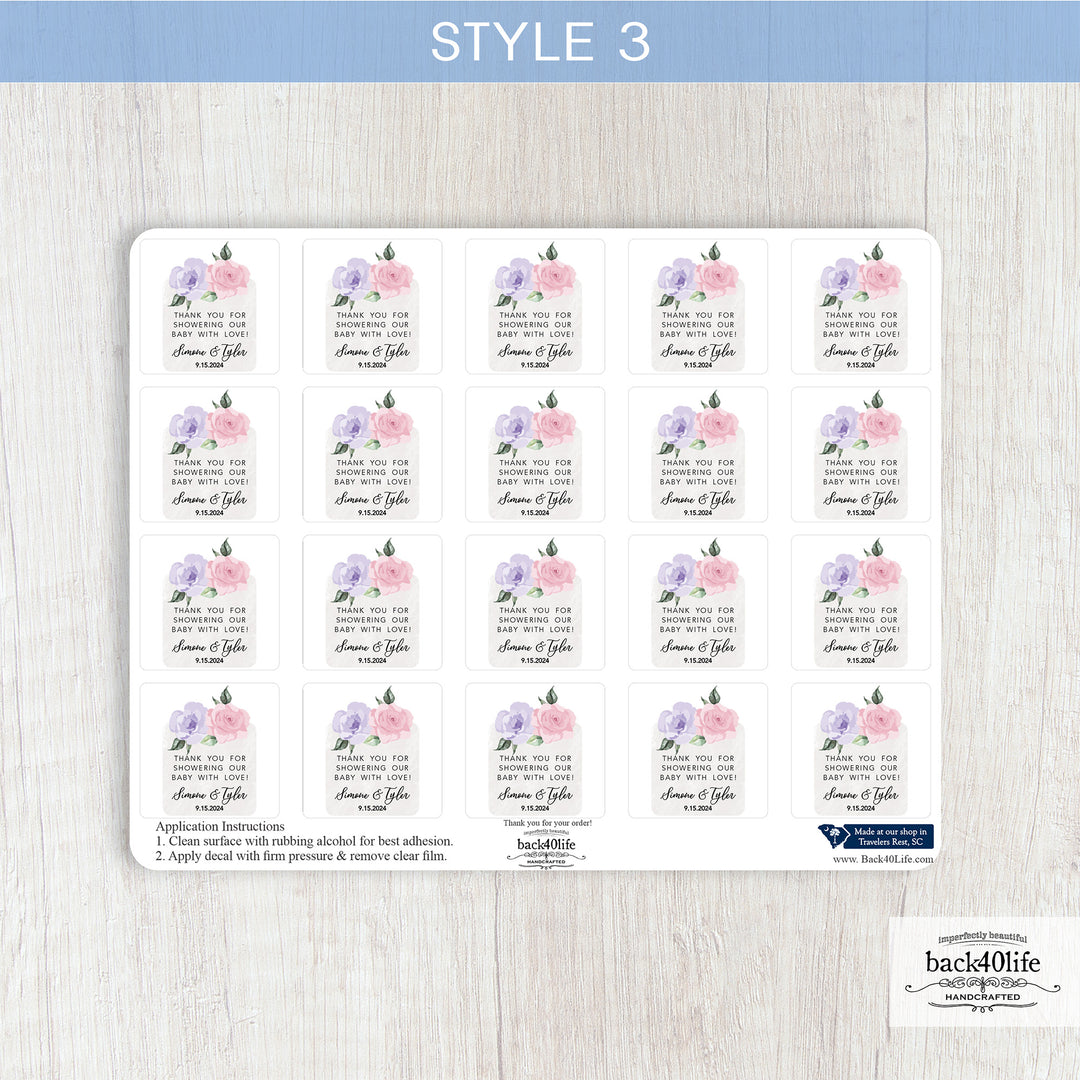 Baby Shower Favor DTF Sticker Labels Customizable - Pastel Flowers - Back40Life (K-082f)