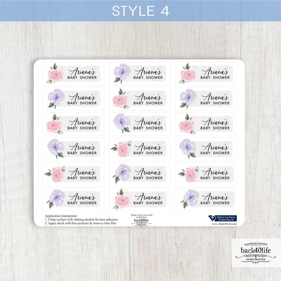 Baby Shower Favor DTF Sticker Labels Customizable - Pastel Flowers - Back40Life (K-082f)