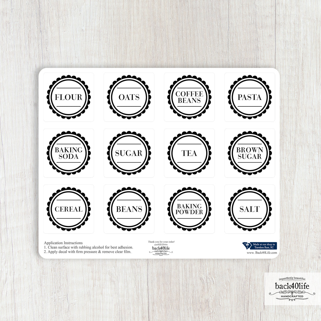 Food Pantry Label Scalloped Circle DTF Sticker Labels - Back40Life (D-015b)