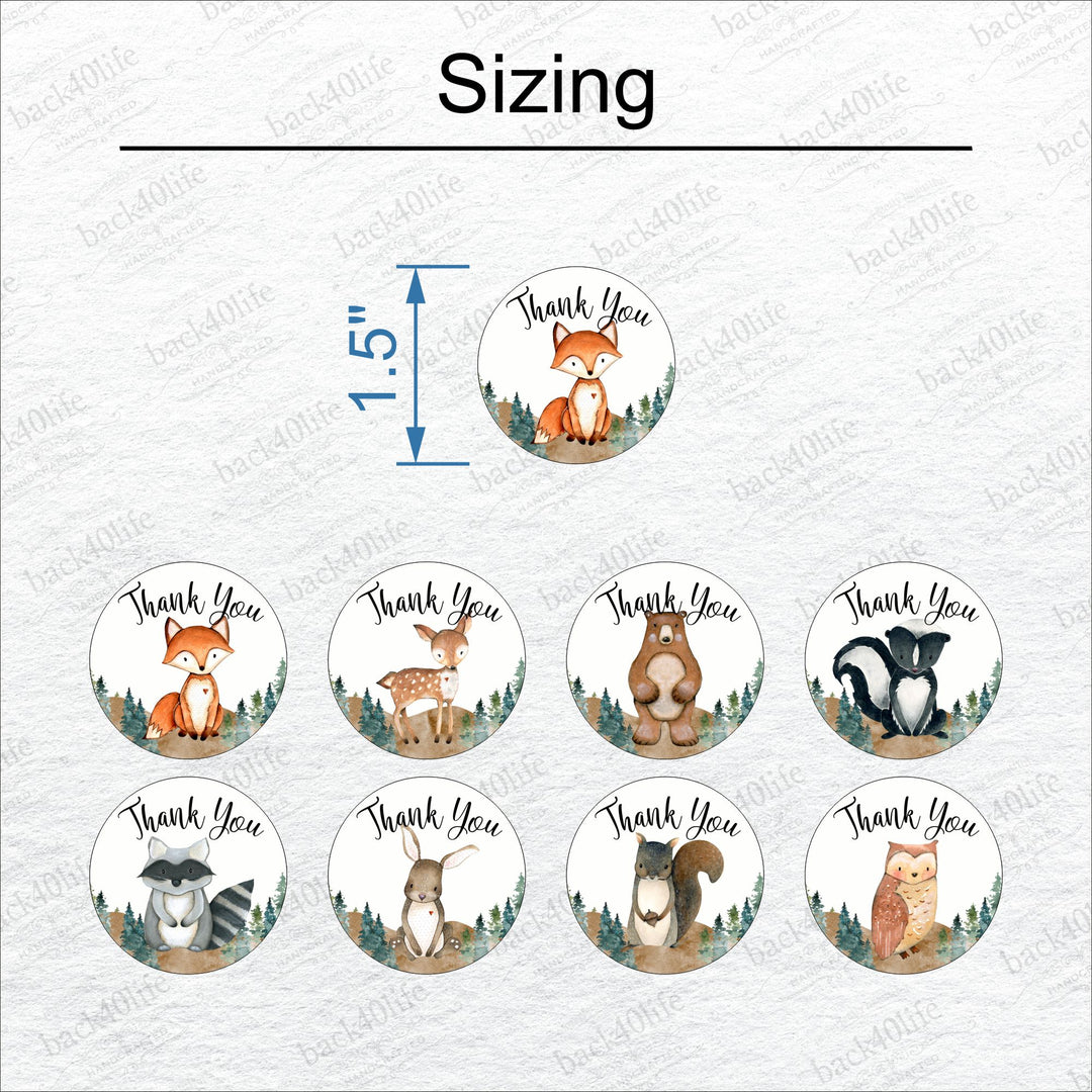 Forest Critter Circle Thank You Stickers - Set of 96 Circle Sticker Cutout Shapes - (PC-001C-3)