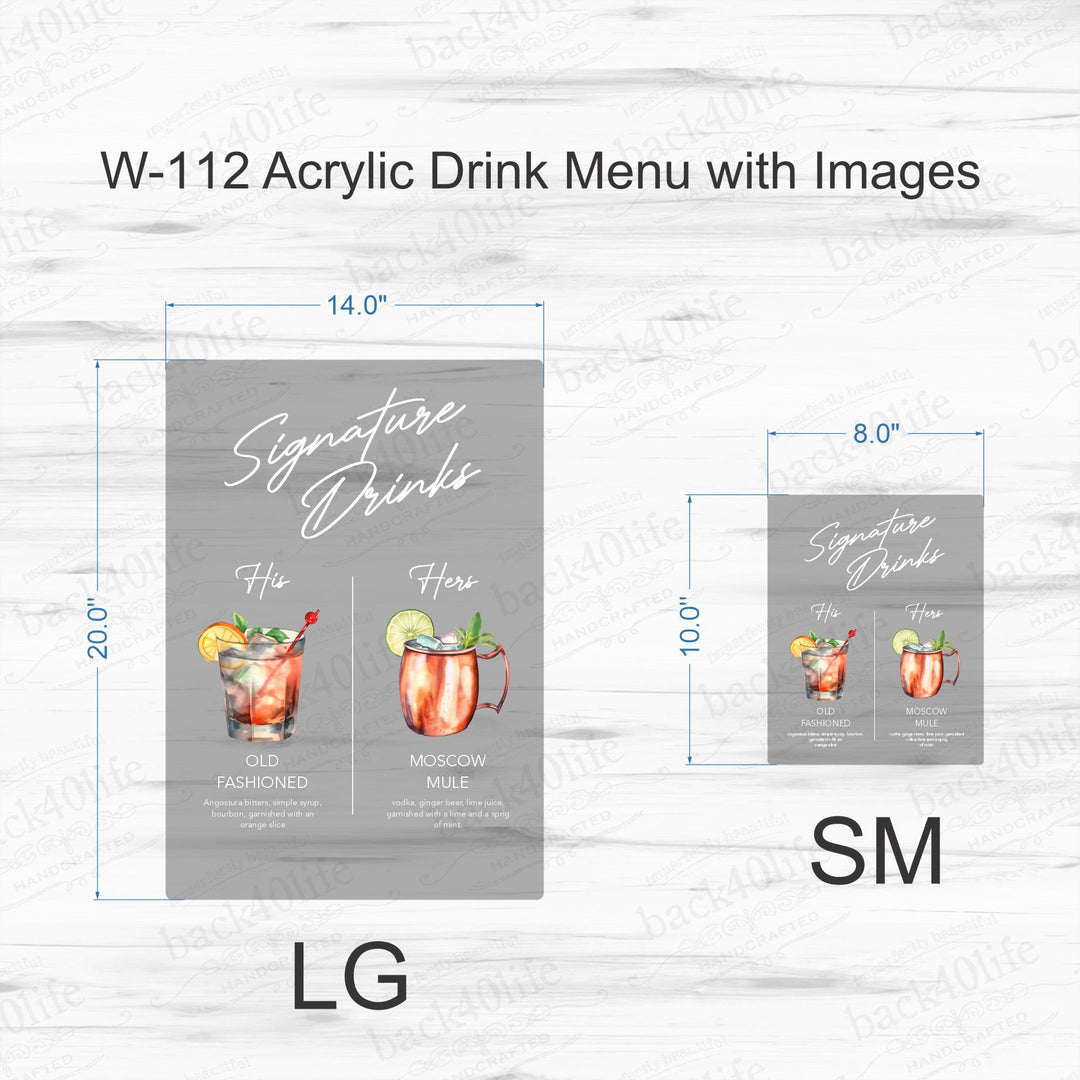 Acrylic Drink Menu Sign with Images (W-112) - Back40Life