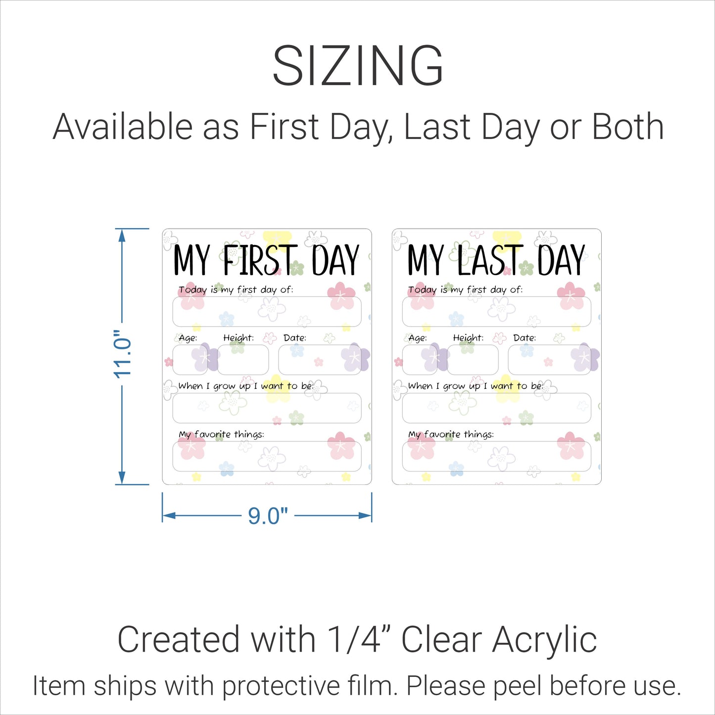 First Last Day of School Acrylic Photo Prop Sign - K-090f