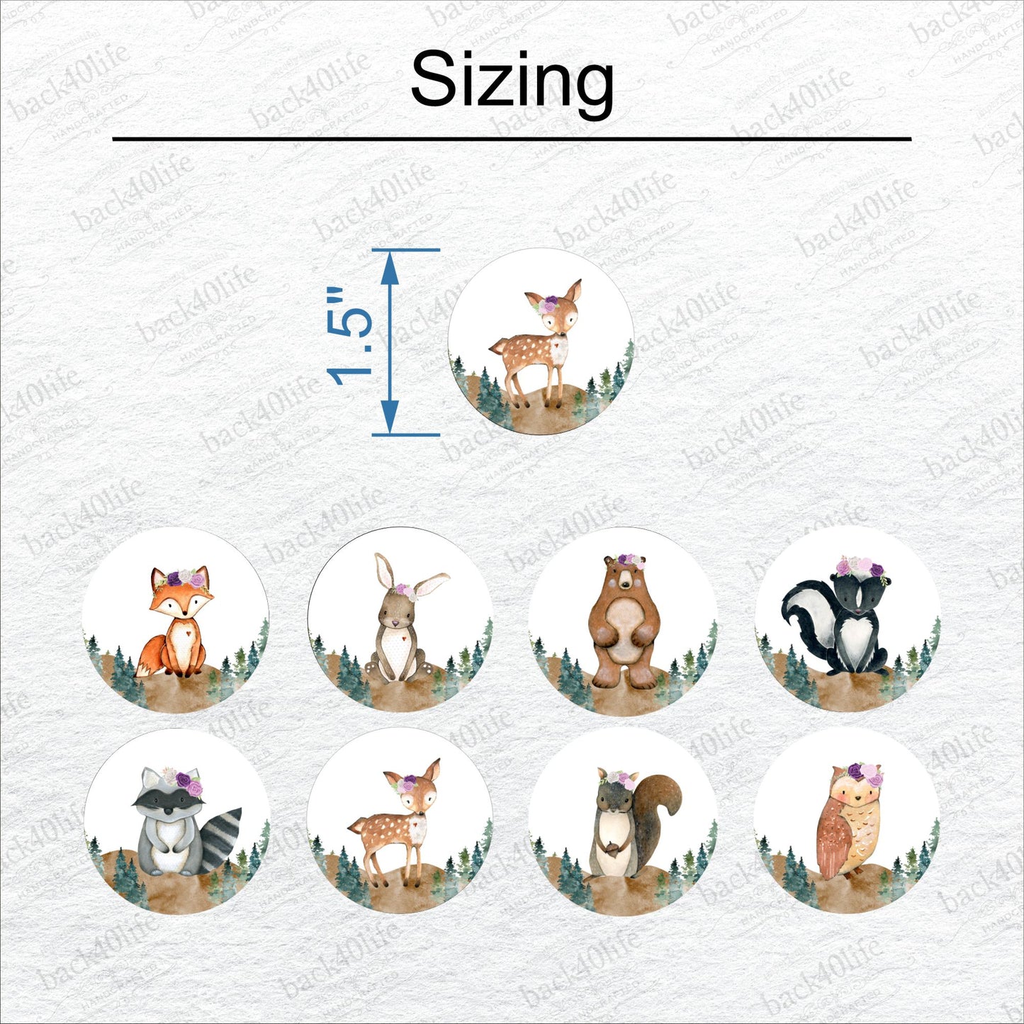 Forest Critter with Tiaras Circle Stickers - Set of 96 Circle Sticker Cutout Shapes - (PC-001C-5)