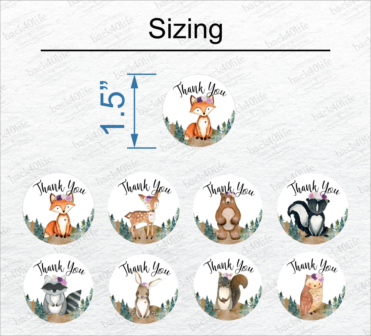 Forest Critter with Tiaras Circle Thank You Stickers - Set of 96 Circle Sticker Cutout Shapes - (PC-001C-6)